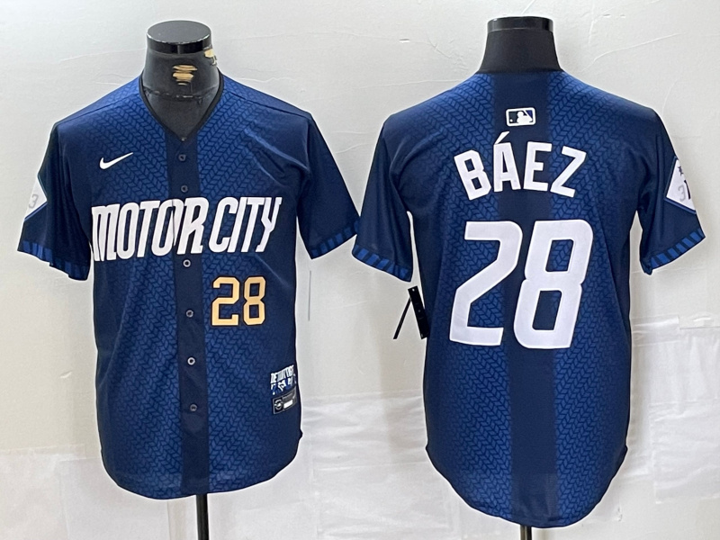 Personalized Men’s Detroit Tigers #28 Javier Báez 2024 Navy City Connect Cool Base Stitched Limited Jerseys