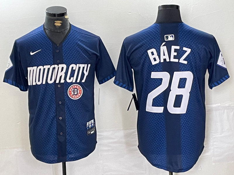 Personalized Men’s Detroit Tigers #28 Javier Báez 2024 Navy City Connect Cool Base Stitched Limited Jerseys
