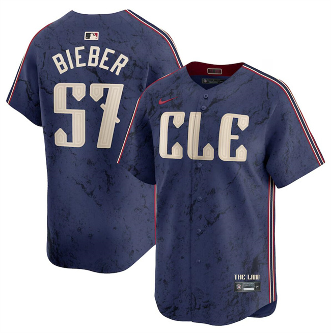 Personalized Men’s Cleveland Guardians #57 Shane Bieber Navy 2024 City Connect Limited Stitched Baseball Jersey