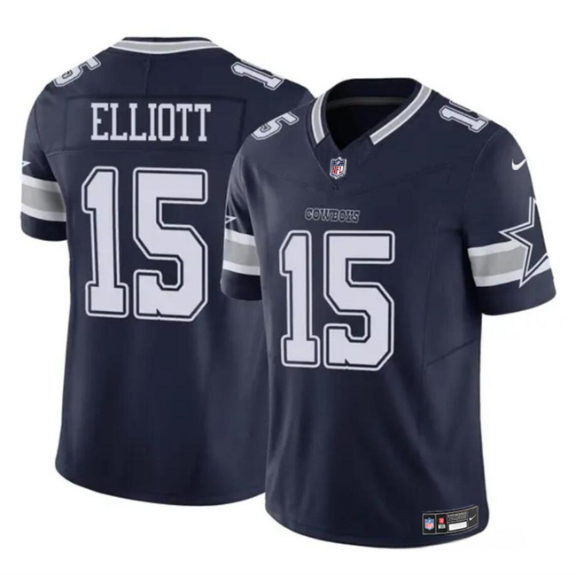 Personalized Youth Dallas Cowboys #15 Ezekiel Elliott Navy 2023 F.U.S.E Untouchable Limited Stitched Football Jersey