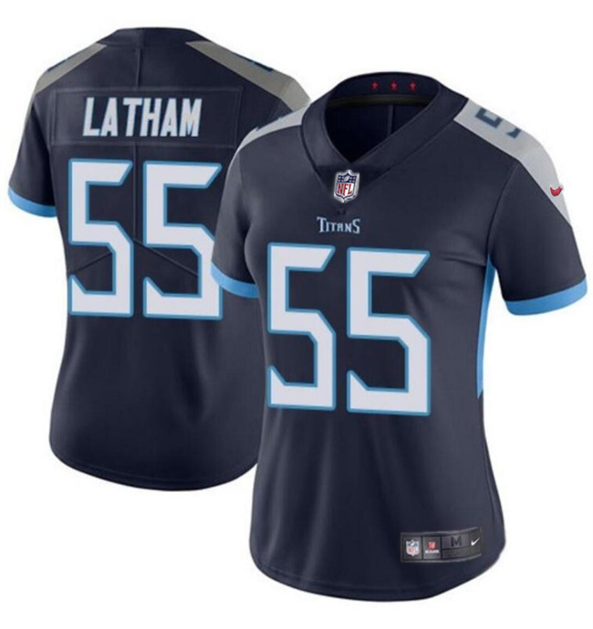Personalized Women’s Tennessee Titans #55 JC Latham Navy 2024 Draft Stitched Football Jersey(Run Small)