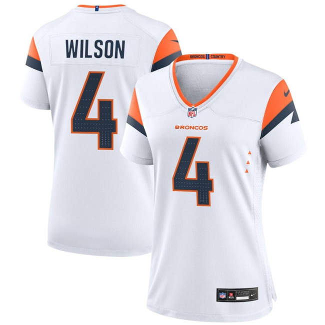 Personalized Women’s Denver Broncos #4 Zach Wilson White 2024 Stitched Jersey(Run Small)