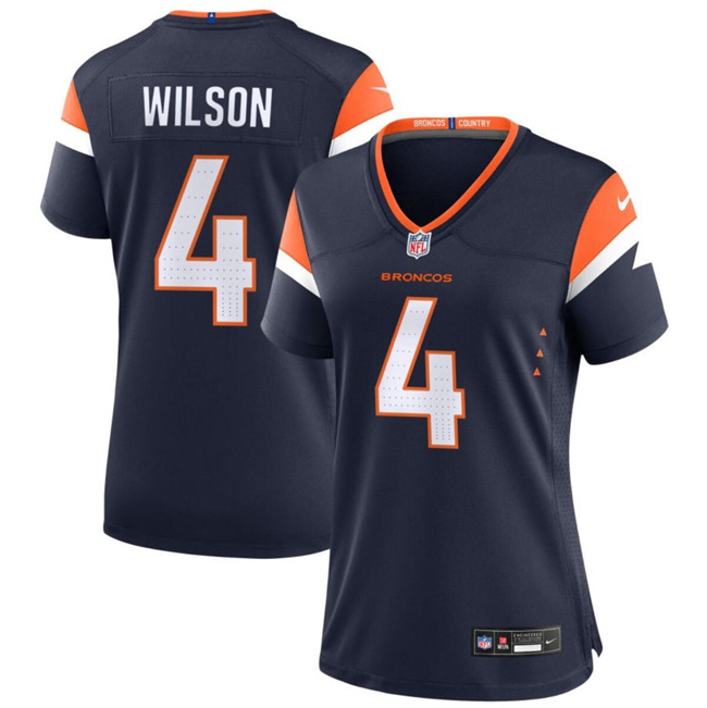 Personalized Women’s Denver Broncos #4 Zach Wilson Navy 2024 Alternate Stitched Jersey(Run Small)