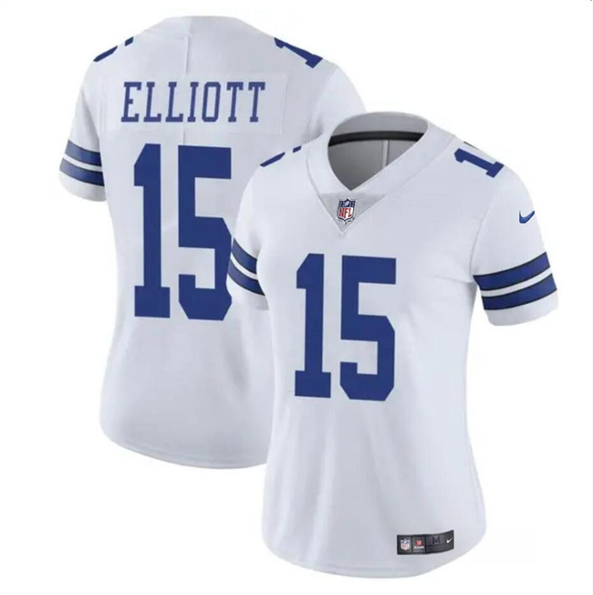 Personalized Women’s Dallas Cowboys #15 Ezekiel Elliott White Limited Stitched Football Jersey(Run Small)