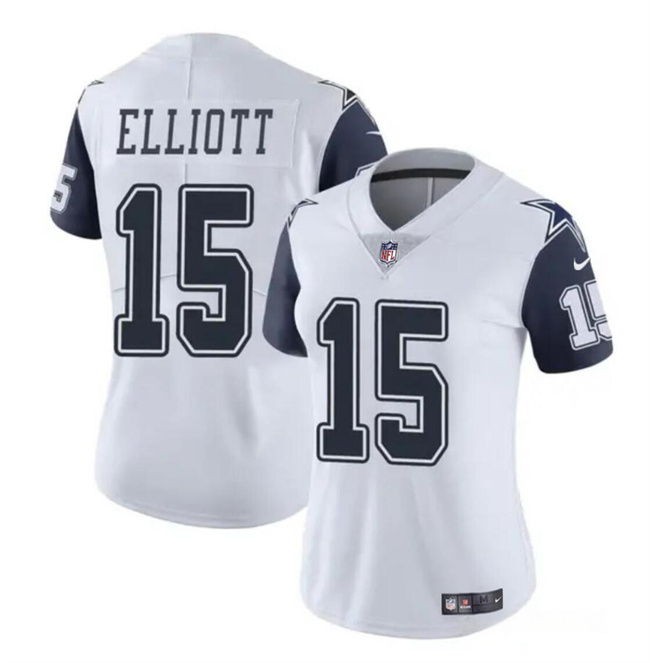 Personalized Women’s Dallas Cowboys #15 Ezekiel Elliott White 2024 Color Rush Limited Stitched Football Jersey(Run Small)