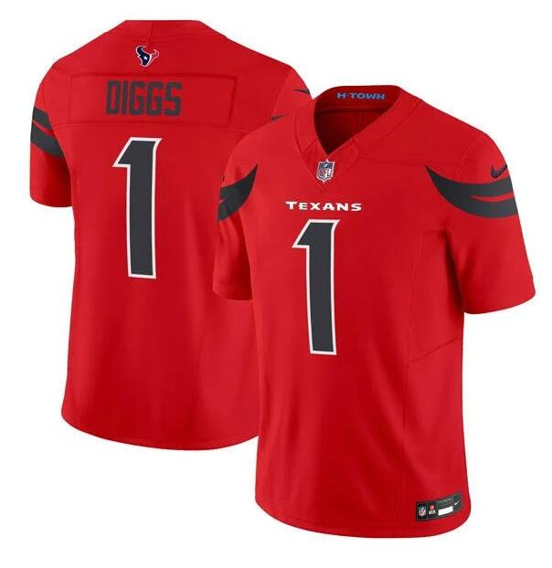 Personalized Men’s Houston Texans #1 Stefon Diggs Red Red 2024 Alternate F.U.S.E Stitched Jersey