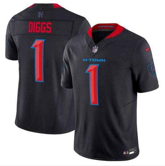 Personalized Men’s Houston Texans #1 Stefon Diggs Navy 2024 2nd Alternate F.U.S.E Stitched Jersey