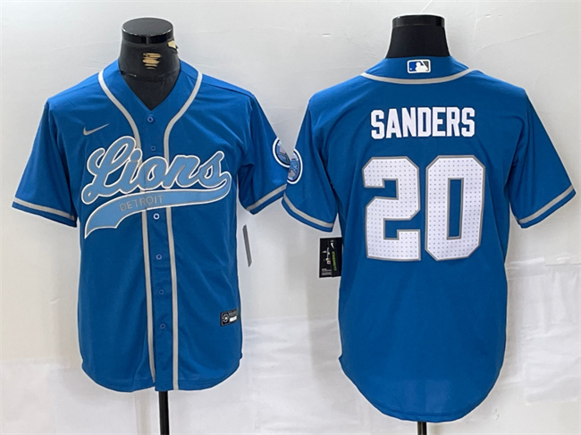 Personalized Men’s Detroit Lions #20 Barry Sanders Blue Cool Base Stitched Baseball Jersey