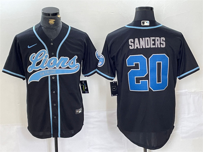 Personalized Men’s Detroit Lions #20 Barry Sanders Black Cool Base Stitched Baseball Jersey
