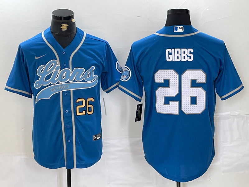 Personalized Men’s Detroit Lions #26 Jahmyr Gibbs Blue Cool Base Stitched Baseball Jerseys