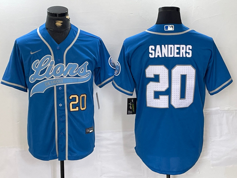 Personalized Men’s Detroit Lions #20 Barry Sanders Blue Cool Base Stitched Baseball Jerseys