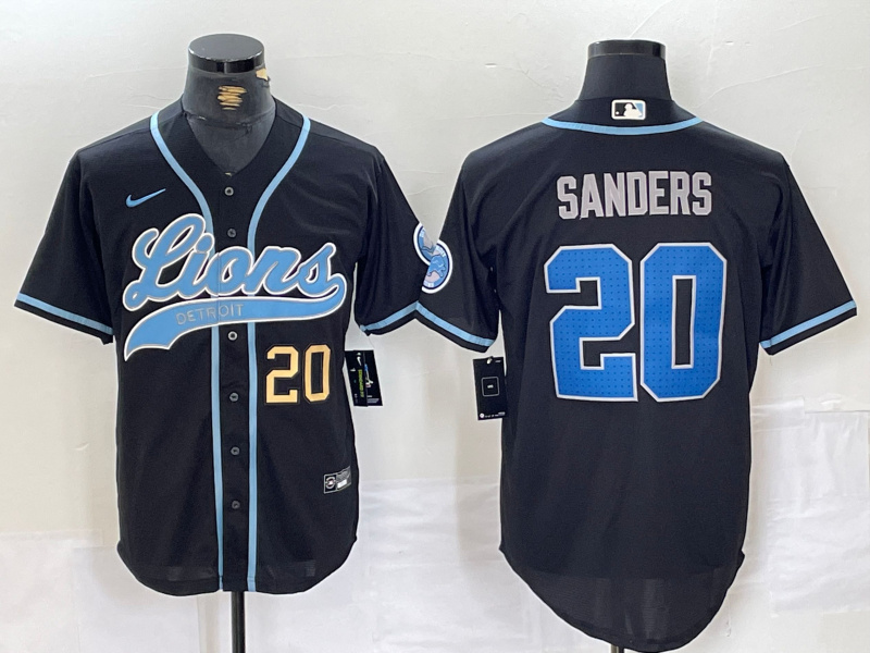 Personalized Men’s Detroit Lions #20 Barry Sanders Black Cool Base Stitched Baseball Jerseys