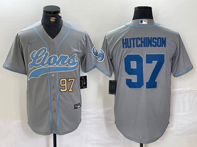 Personalized Men’s Detroit Lions #97 Aidan Hutchinson Grey Cool Base Stitched Baseball Jerseys