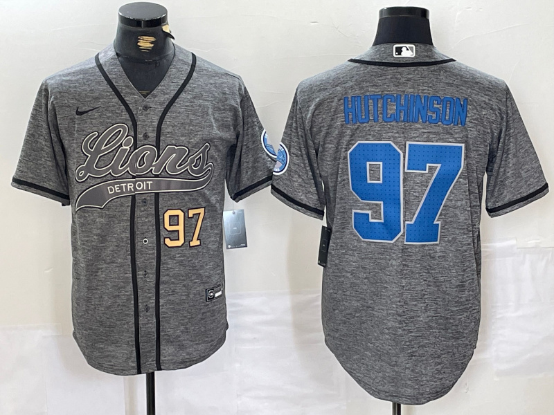 Personalized Men’s Detroit Lions #97 Aidan Hutchinson Grey Cool Base Stitched Baseball Jerseys