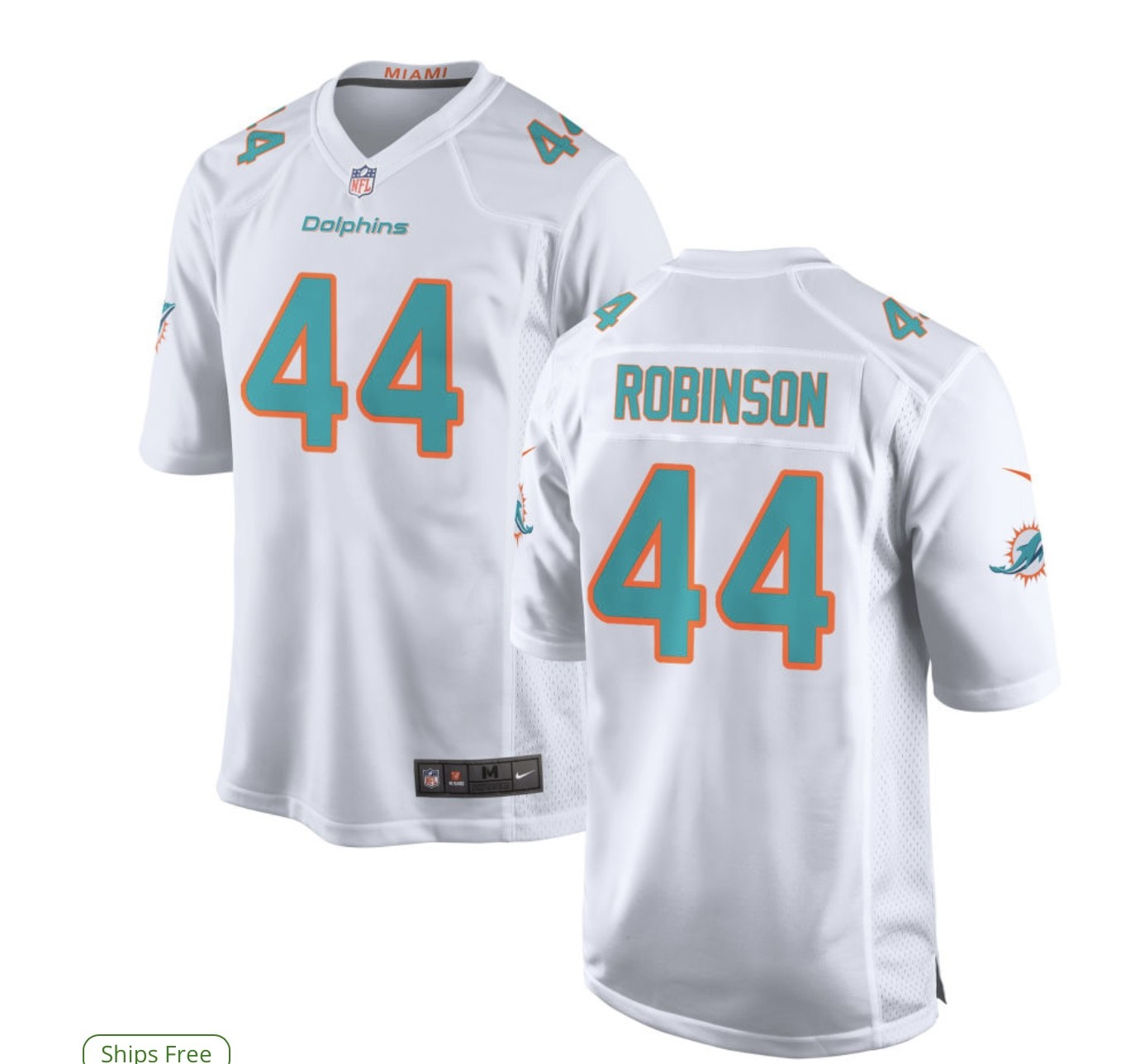 Personalized Men’s Miami Dolphins #44 Robinson White Limited Stitched Football Jersey