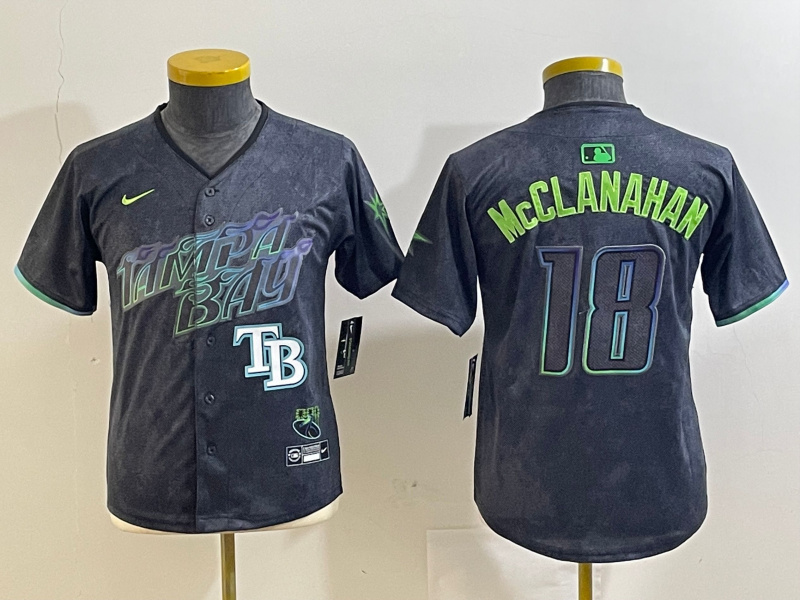 Personalized Youth Tampa Bay Rays #18 Shane McClanahan Charcoal 2024 City Connect Limited jerseys