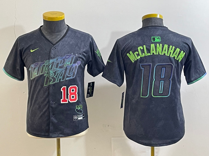 Personalized Youth Tampa Bay Rays #18 Shane McClanahan Charcoal 2024 City Connect Limited Jerseys