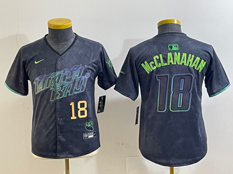 Personalized Youth Tampa Bay Rays #18 Shane McClanahan Charcoal 2024 City Connect Limited Jerseys