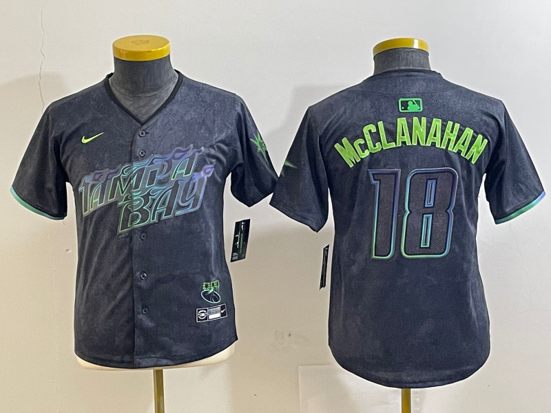 Personalized Youth Tampa Bay Rays #18 Shane McClanahan Charcoal 2024 City Connect Limited Jerseys