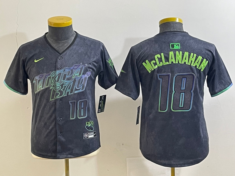 Personalized Youth Tampa Bay Rays #18 Shane McClanahan Charcoal 2024 City Connect Limited Jerseys