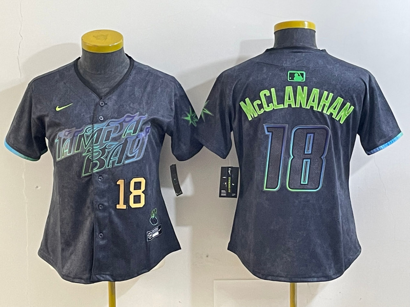 Personalized Women’s Tampa Bay Rays #18 Shane McClanahan Charcoal 2024 City Connect Limited jerseys