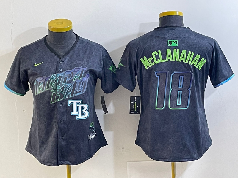 Personalized Women’s Tampa Bay Rays #18 Shane McClanahan Charcoal 2024 City Connect Limited Jerseys