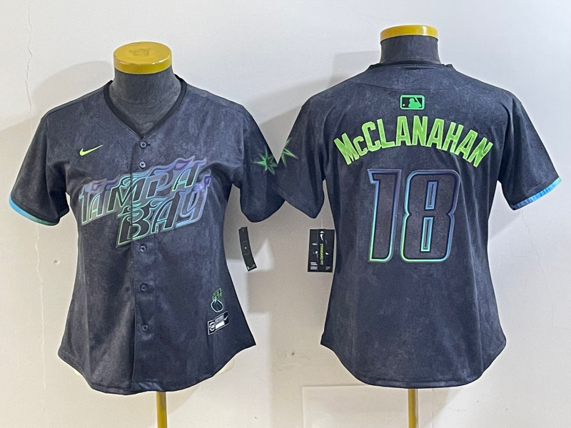 Personalized Women’s Tampa Bay Rays #18 Shane McClanahan Charcoal 2024 City Connect Limited Jerseys