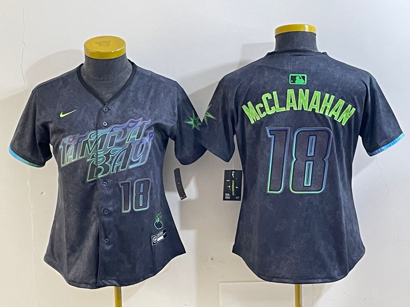 Personalized Women’s Tampa Bay Rays #18 Shane McClanahan Charcoal 2024 City Connect Limited Jerseys