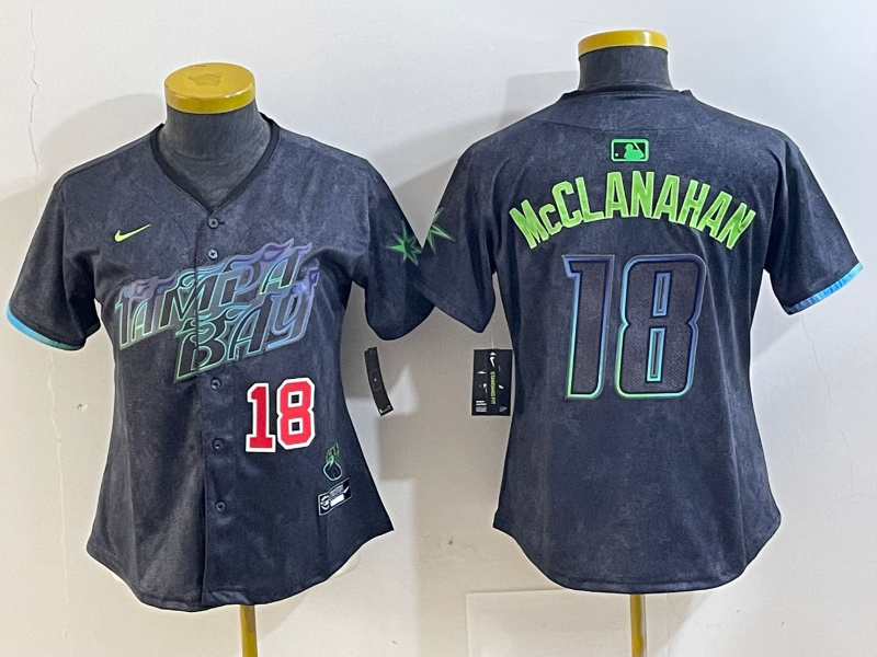 Personalized Women’s Tampa Bay Rays #18 Shane McClanahan Charcoal 2024 City Connect Limited Jerseys