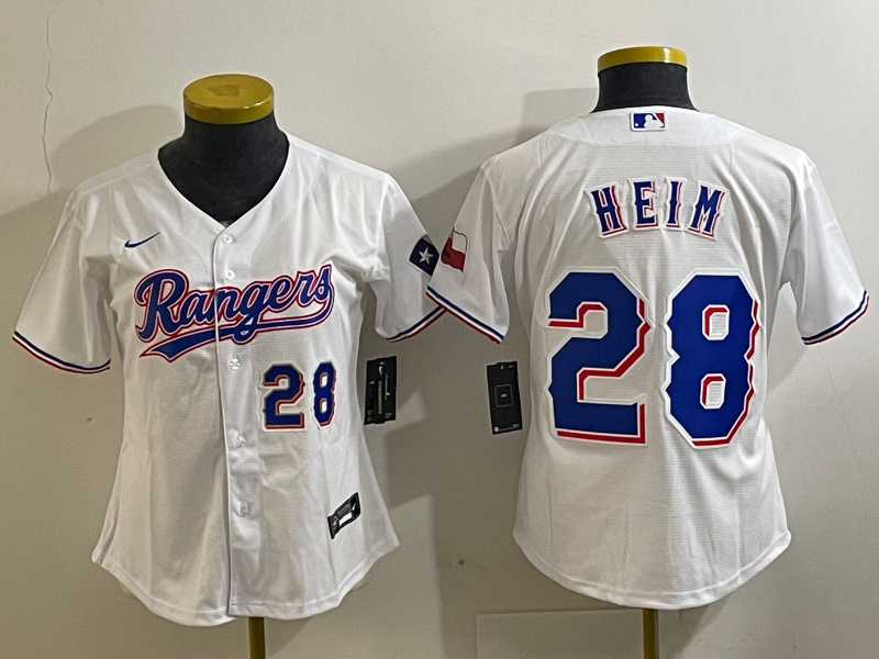 Personalized Women Texas Rangers #28 Jonah Heim White With Patch Stitched Baseball Jersey