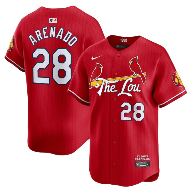 Personalized Men’s St. Louis Cardinals #28 Nolan Arenado Red 2024 City Connect Limited Stitched Baseball Jersey