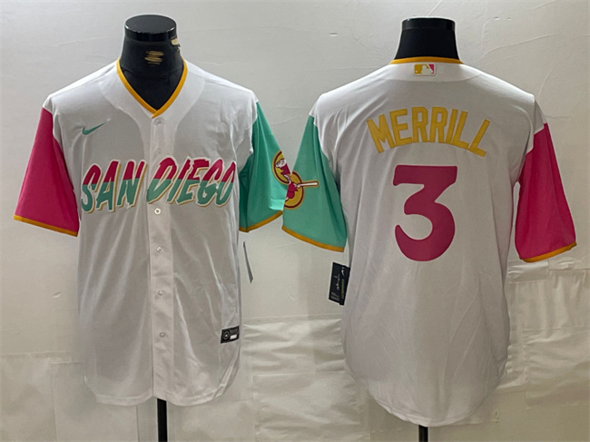 Personalized Men’s San Diego Padres #3 Jackson Merrill White City Connect Cool Base Stitched Baseball Jersey