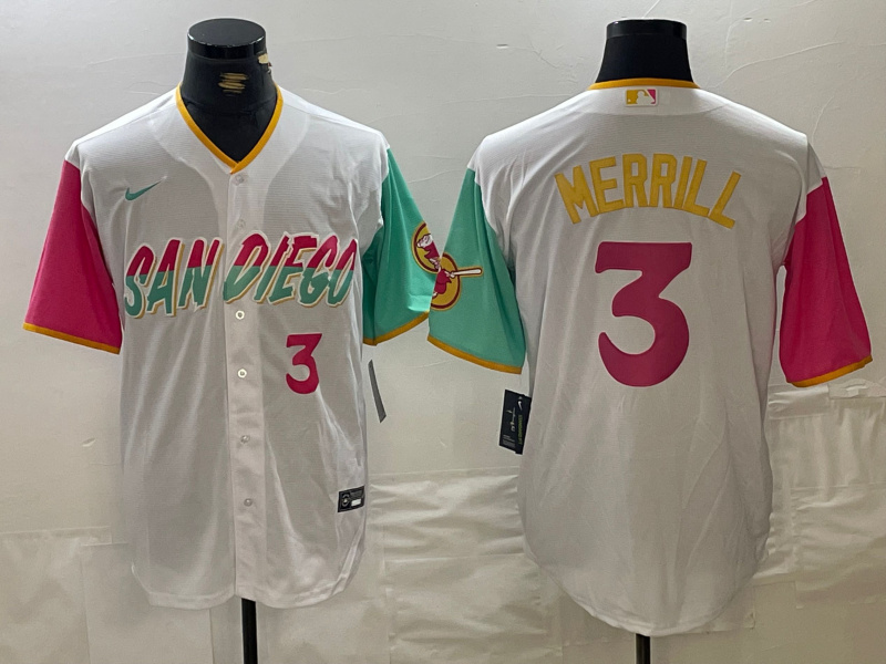 Personalized Men’s San Diego Padres #3 Jackson Merrill White City Connect Cool Base Stitched Baseball Jerseys