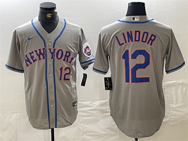 Personalized Men’s New York Mets #12 Francisco Lindor Grey Stitched Baseball Jersey