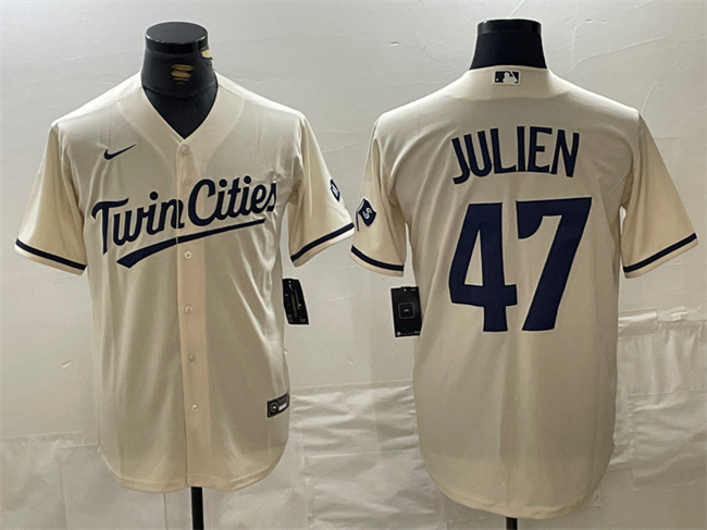 Personalized Men’s Minnesota Twins #47 Edouard Julien Cream Cool Base Stitched Baseball Jersey