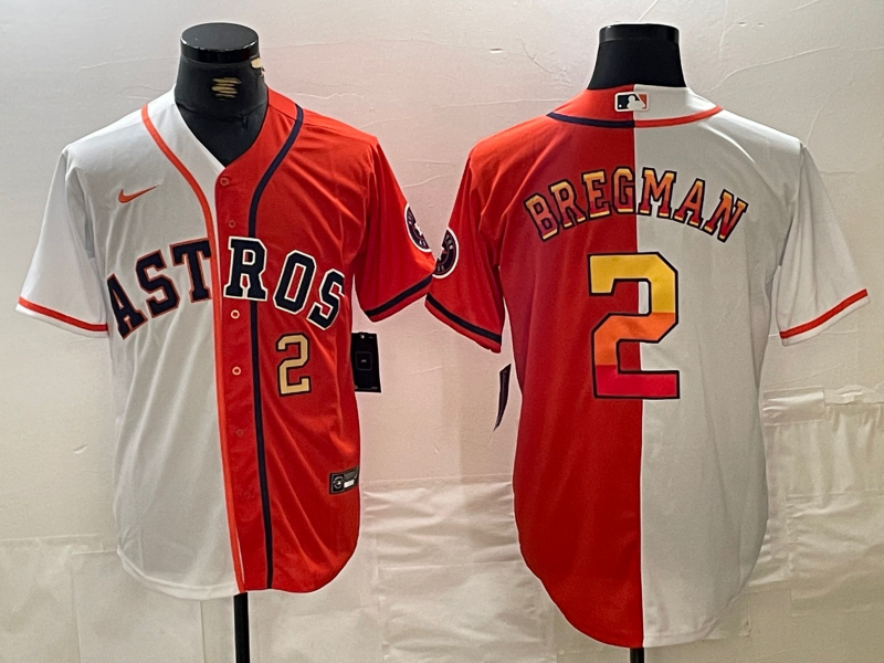 Personalized Men’s Houston Astros #2 Alex Bregman White Orange Split With Patch Cool Base Stitched Baseball Jerseys