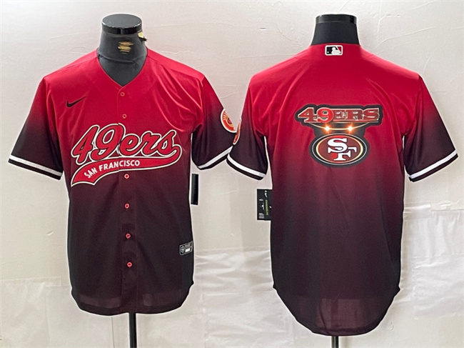 Personalized Men’s San Francisco 49ers Team Big Logo Red Black With Patch Cool Base Stitched Baseball Jersey