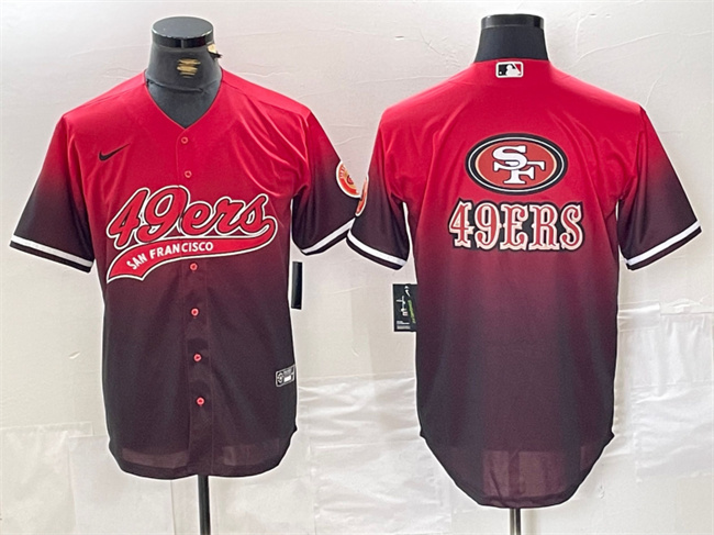 Personalized Men’s San Francisco 49ers Team Big Logo Red Black With Patch Cool Base Stitched Baseball Jerseys