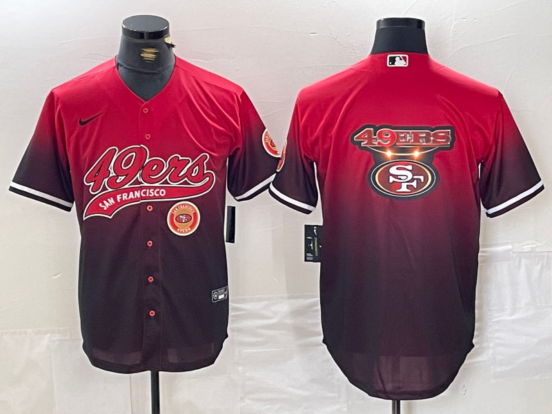 Personalized Men’s San Francisco 49ers Team Big Logo Red Black With Patch Cool Base Stitched Baseball Jerseys
