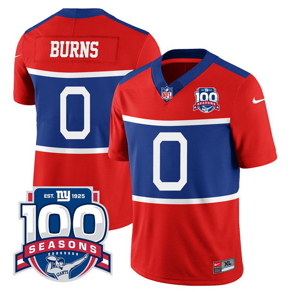 Personalized Men’s New York Giants #0 Brian Burns Century Red 100TH Season Commemorative Patch Limited Stitched Football Jersey