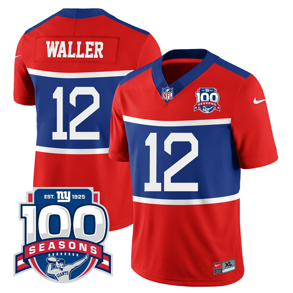 Personalized Men’s New York Giants #12 Darren Waller Century Red 100TH Season Commemorative Patch Limited Stitched Football Jersey
