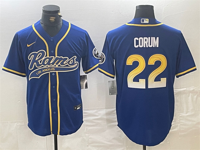 Personalized Men’s Los Angeles Rams #22 Blake Corum Royal Cool Base Stitched Baseball Jersey