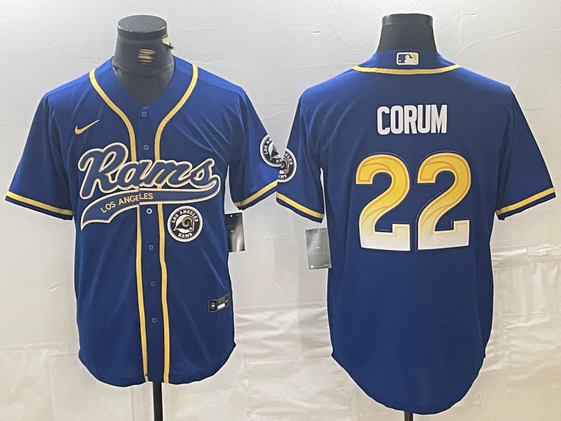 Personalized Men’s Los Angeles Rams #22 Blake Corum Royal Cool Base Stitched Baseball Jerseys