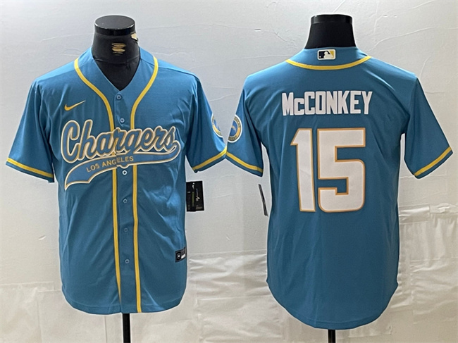 Personalized Men’s Los Angeles Chargers #15 Ladd McConkey Blue Cool Base Stitched Baseball Jersey