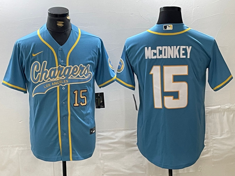 Personalized Men’s Los Angeles Chargers #15 Ladd McConkey Blue Cool Base Stitched Baseball Jerseys