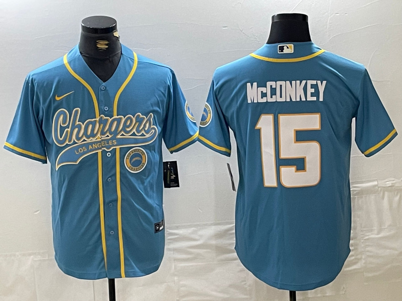 Personalized Men’s Los Angeles Chargers #15 Ladd McConkey Blue Cool Base Stitched Baseball Jerseys