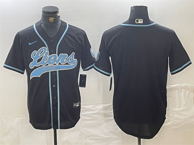 Personalized Men’s Detroit Lions Blank Black Cool Base Stitched Baseball Jersey