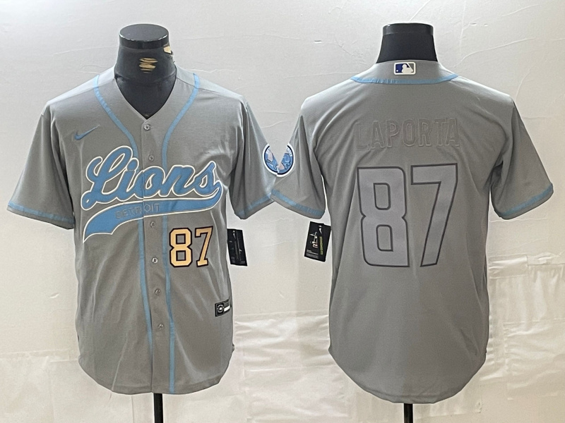 Personalized Men’s Detroit Lions #87 Sam LaPorta Grey Cool Base Stitched Baseball Jersey