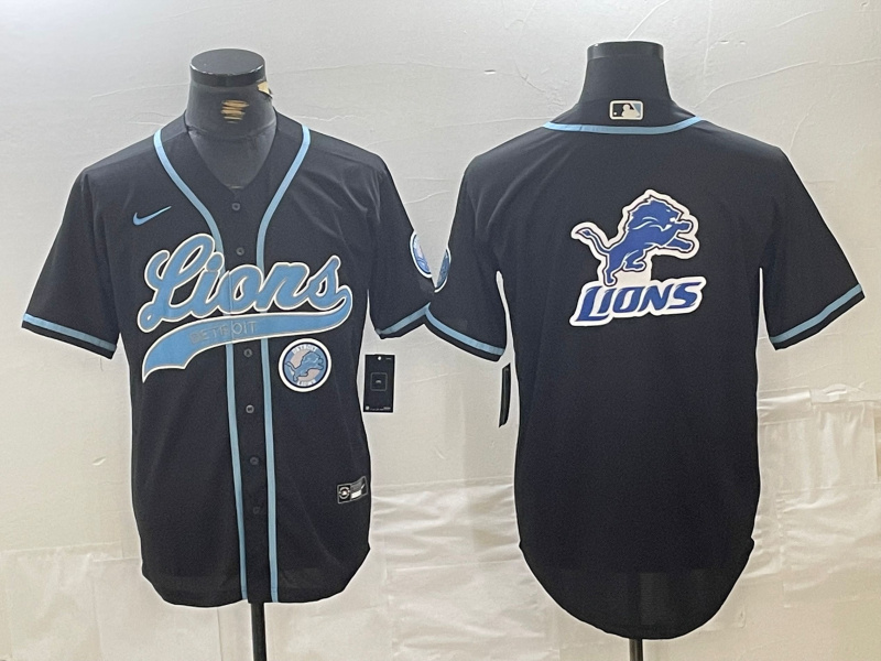 Personalized Men’s Detroit Lions Team Big Logo Black Cool Base Stitched Baseball Jerseys