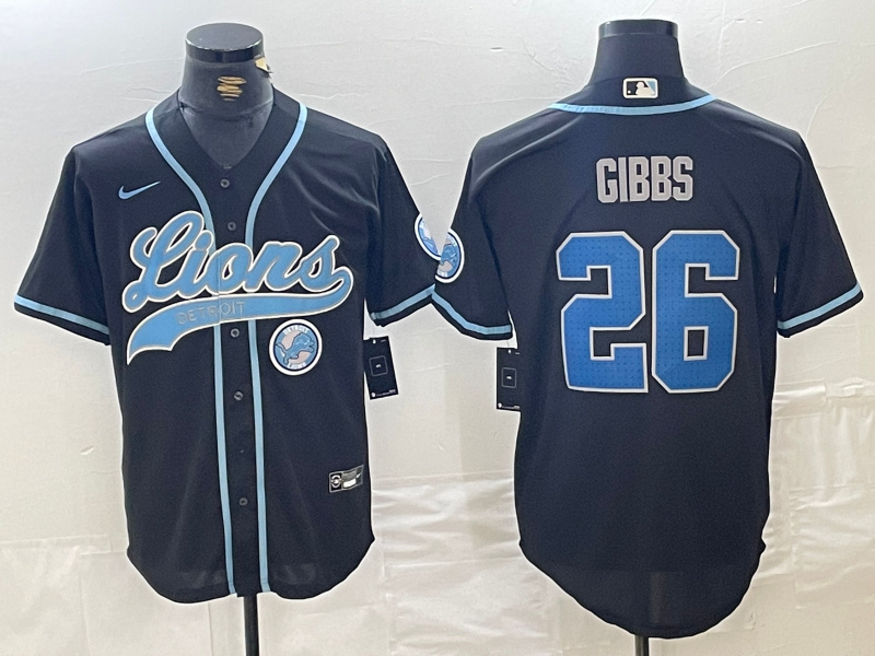 Personalized Men’s Detroit Lions #26 Jahmyr Gibbs Black Cool Base Stitched Baseball Jersey